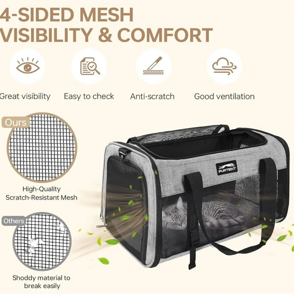 FURTENT/Soft Sided, Portable Mesh Pet Travel Bag, up to 25 lbs/NWT